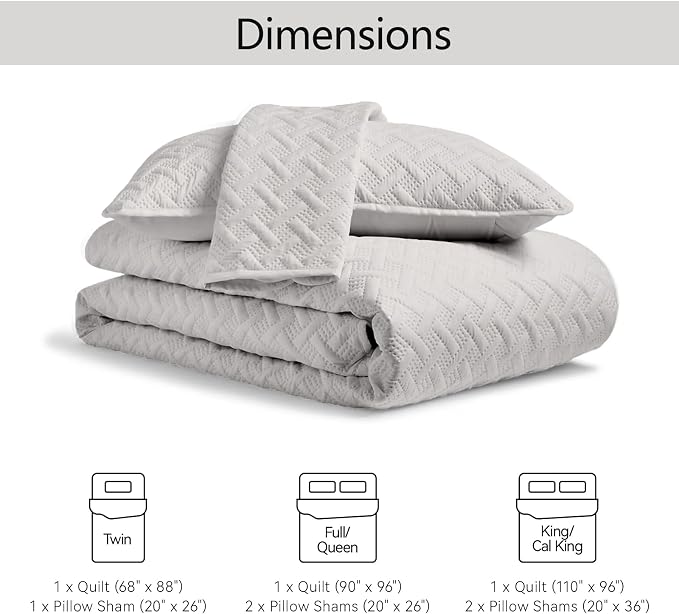 FLYMME Queen Quilt Bedding Set Light Grey Lightweight Bedspreads Full Size,Modern Style Geometric Weave Stripe Pattern,Soft Microfiber Bed Coverlet for All Season (1 Quilt, 2 Shams)