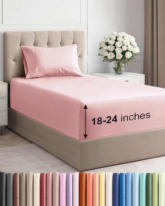 Extra Deep Twin Sheet Set - 3 Piece Breathable & Cooling Sheets - Baby Pink | Easily Fits 18 to 24 inch Mattress - Ultra Soft, Wrinkle & Fade Free with Extra Deep Pockets - Comfy Hotel Luxury Bedding