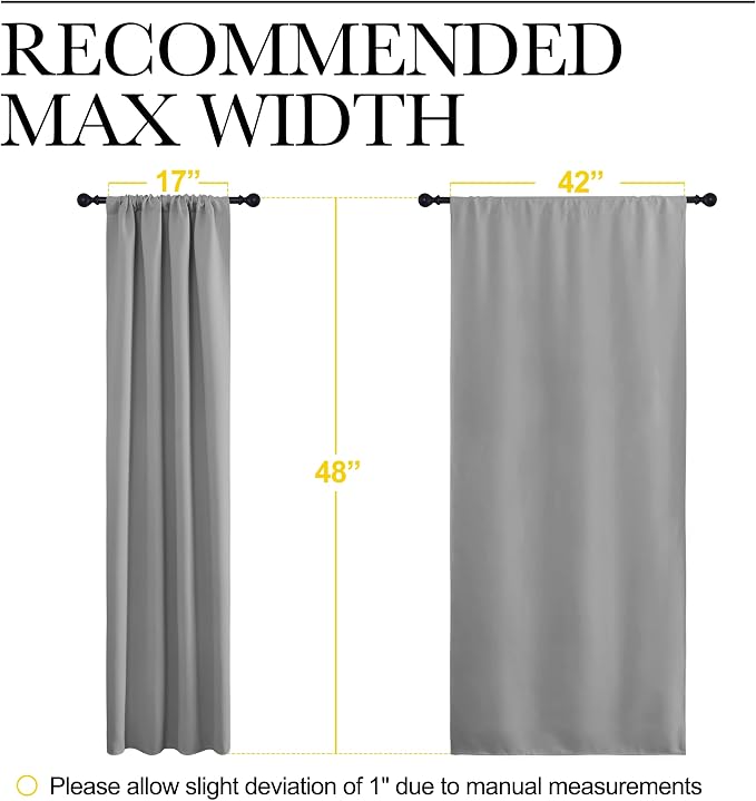 NICETOWN Window Curtains for Bedroom - Home Decoration Thermal Insulated Rod Pocket Blackout Blinds & Drapes for Small Windows (Silver Grey, 2 Panels, W42 x L48 -Inch)