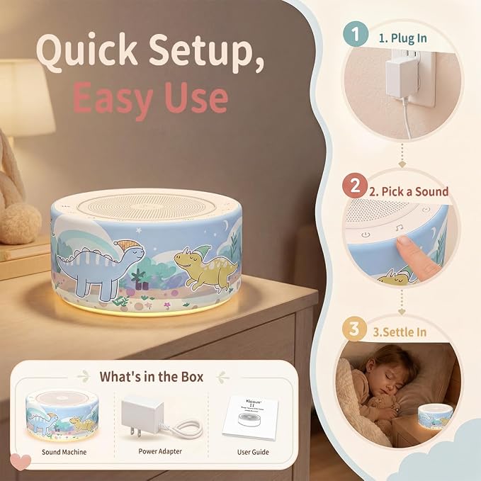 Kipcush White Noise Machine for Baby & Adults, Sleep Sound Machine with 30 Soothing Sounds, 8-Color Night Light, Memory Function, White Noise for Sleeping, Nursery, Office, Travel, Relaxation