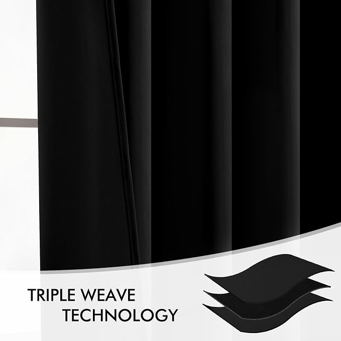 MIULEE Black Back Tab Blackout Curtains 66x96 Inch Length 2 Panels Set | Rod Pocket Pinch Pleated, Thermal Insulated, Halloween Drapes for Bedroom Living Room Darkening, Floor to Ceiling Curtains