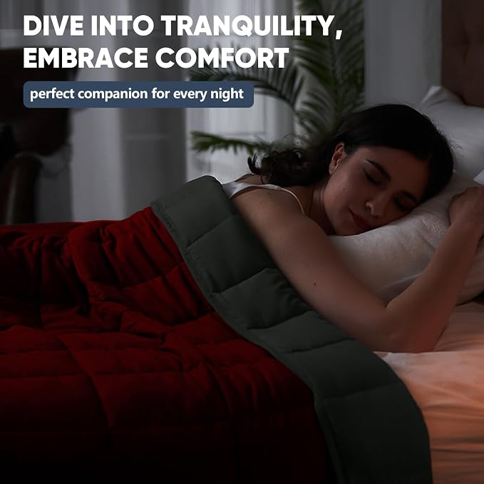 yescool Weighted Blanket for Adults (15 lbs, 60" x 80", Red Grey) Cooling Heavy Blanket for Sleeping Perfect for 110-130 lbs, Queen Size Breathable Blanket with Premium Glass Bead, Machine Washable