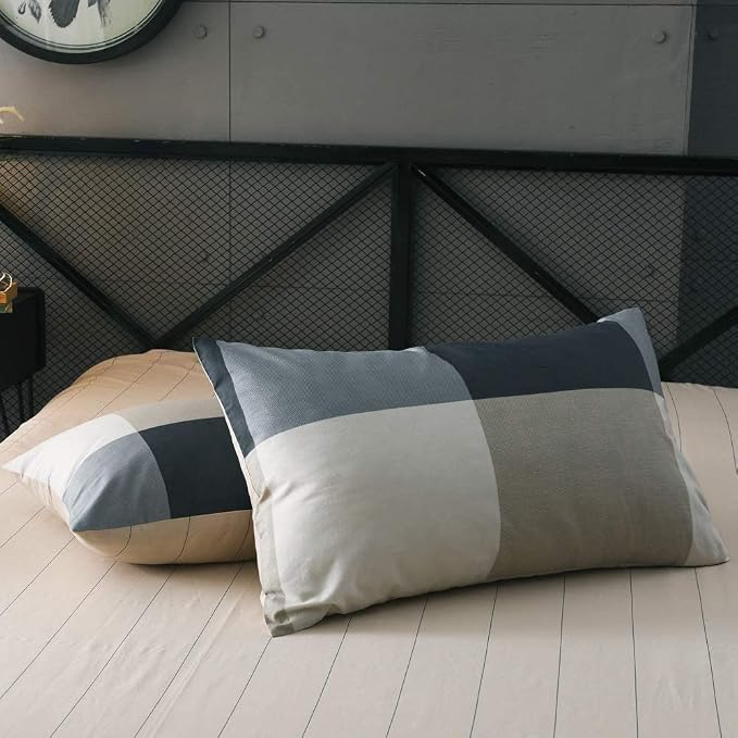 LifeTB Queen Comforter Set Fluffy Plaid Checkered Pattern Modern Style Geometric Comforter with 2 Pillow Shams Grid Plaid Bedding Comforter for Boys Men All Season Queen Size Bed Comforter Set