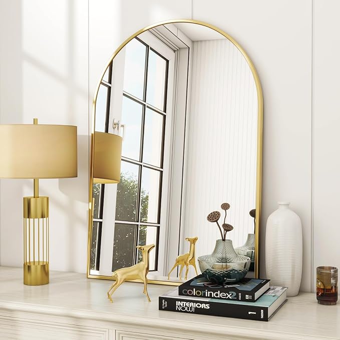 Arched Wall Mirror, 24 x 36 inch Arch Bathroom Mirror Gold | Wall Mounted Vanity Mirror with Arch Metal Frame, Modern Bathroom Vanity Mirror for Bedroom, Living Room, Hanging or Leaning