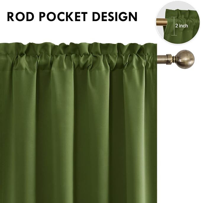 DWCN Short Blackout Curtains 52 x 36 Inch for Kitchen RV Bunk Olive Green | 2 Panels Set, Kitchen Window Curtains Over Sink, Thermal Insulated, Light Blocking, Rod Pocket Drapes for Small Window