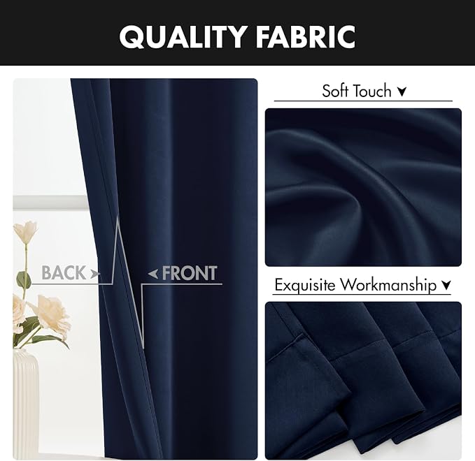 MIULEE 4 Panel Set Short Bedroom Blackout Curtains 54 Inch Long Navy Blue | Thermal Curtains for Summer Heat, Light Blocking Privacy Window Drapes, Top&Bottom Rod Pocket