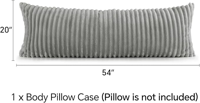 BEDELITE Fluffy Striped Body Pillow Cover with Zipper, Light Grey, 20x54 | Ultra-soft Faux Fur with 5D Striped Texture, Comfy, Plush, and Cloud-like, Body Pillow Pillowcase for Bed Couch Room Decor