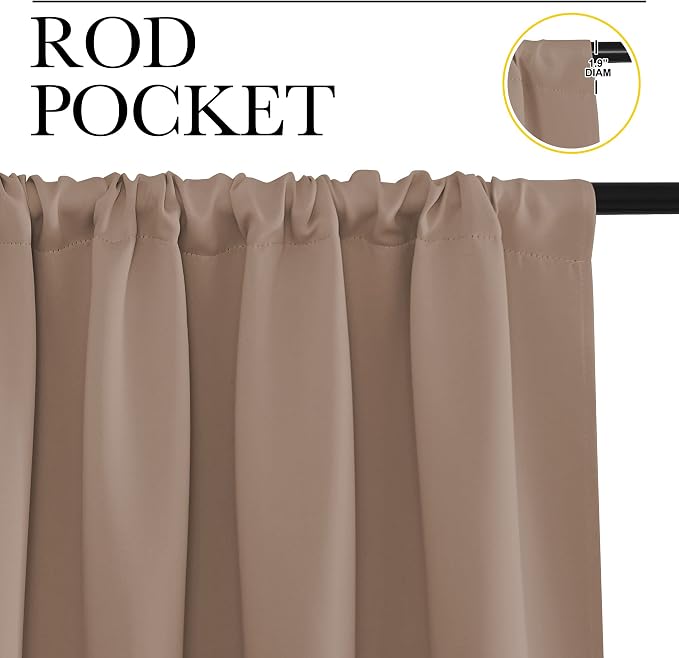 NICETOWN Cappuccino Blackout Curtains for Camper 29" w x 30" L 2 Panels | Window Treatment Thermal Insulated Rod Pocket Small Draperies Drapes for Bedroom Kitchen Living Room, Light Blocking Decor