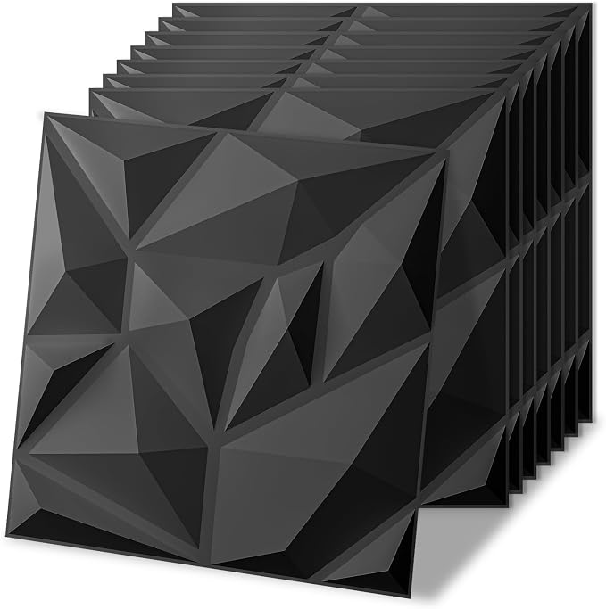 Art3d 20 Pack Decorative 3D Wall Panels for Interior Wall Decor Living Room, 11.8"x11.8" Black Wall Art PVC Panels for Bedroom TV Background Gaming Room Decor