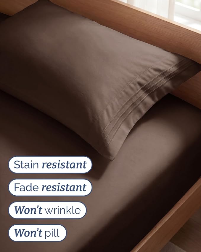 Twin Size 3 Piece Sheet Set - Comfy Breathable & Cooling Sheets - Brown | Hotel Luxury Bed Sheets for Women & Men, Deep Pockets, Easy-Fit, Extra Soft and Wrinkle Free Sheets, Oeko-Tex Bed Sheet Set