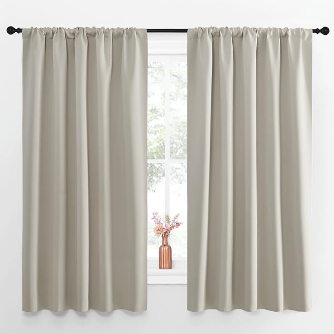 NICETOWN Blackout Curtains for Living Curtains, Room Darkening Window Curtain Panels, Easy-Care Solid Thermal Insulated Draperies/Drapes for Daughter Room (Natural, 2 Panels, 52 by 63)