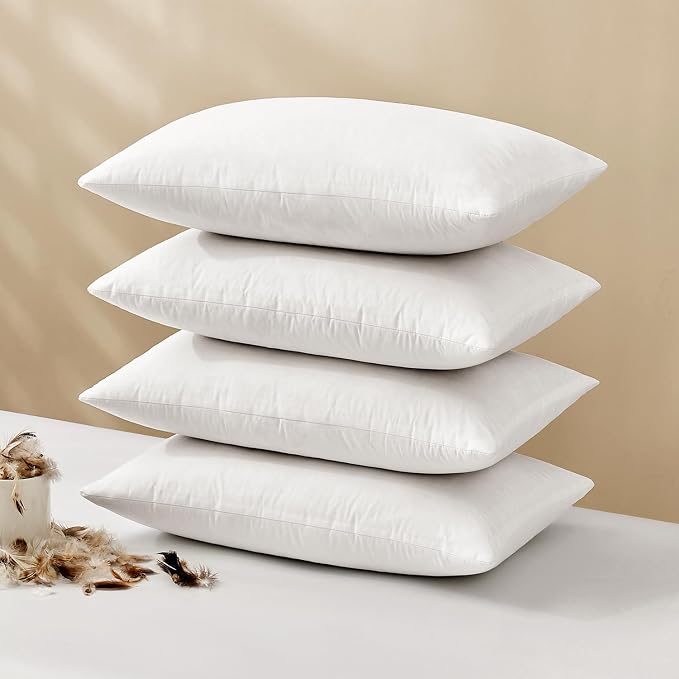 MIULEE 12x20 Pillow Inserts, Set of 4 Feather Down Throw Pillows | Choppable and No Smell, Double-Layer Down-Proof Cotton Cover, Decorative Pillows for Couch Sofa and Bed