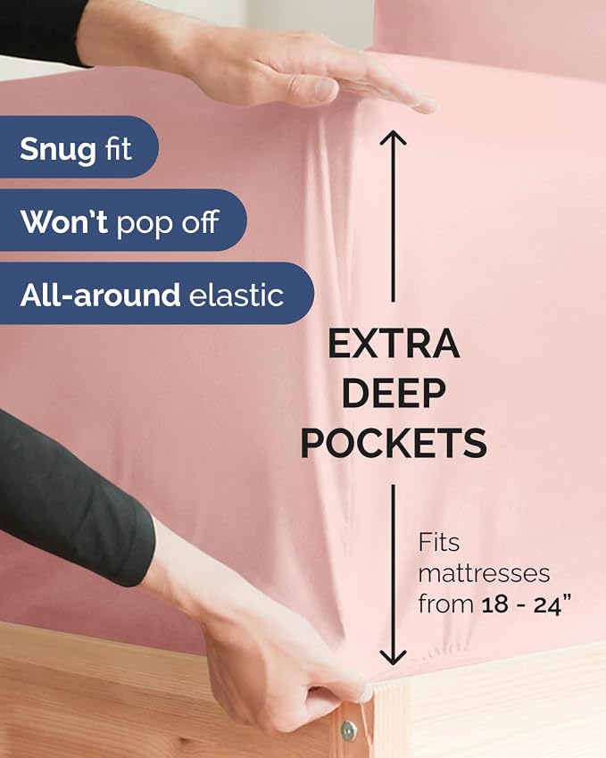 2 Pack Extra Deep Queen Fitted Sheets with Extra Deep Pockets - Baby Pink | Hotel Luxury Bottom Fitted Sheets Only, Soft, Fade & Wrinkle Free, Breathable & Comfy, All Around Elastic Fitted Sheets