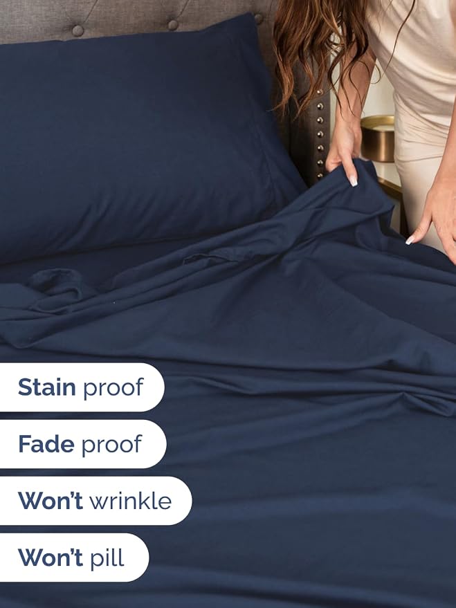 Extra Deep Twin Sheet Set - 4 Piece Breathable & Cooling Sheets - Navy Blue | Hotel Luxury Bed Sheets Set, Easy & Secure Fit, Ultra-Soft, Wrinkle & Fade Free, Comfy Sheets Set with Extra Deep Pockets