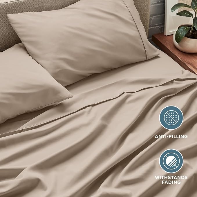 Bare Home King Sheet Set - 1800 Ultra-Soft (King, Pebble) | Deep Pockets 6 to 15 Inches, Breathable, Hypoallergenic, Hotel Luxury, Easy Fit, Soft, All-Season