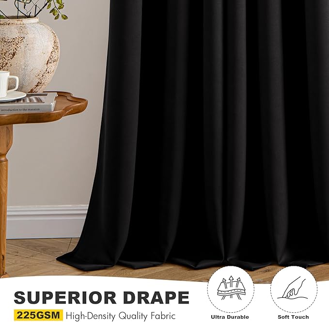 MIULEE Blackout Curtains for Bedroom 2 Panels 40 x 63 Inch Long Black | Thermal Insulated, Halloween Living Room Darkening Grommet Drapes, Noise Reducing, Light Blocking Window Treatments