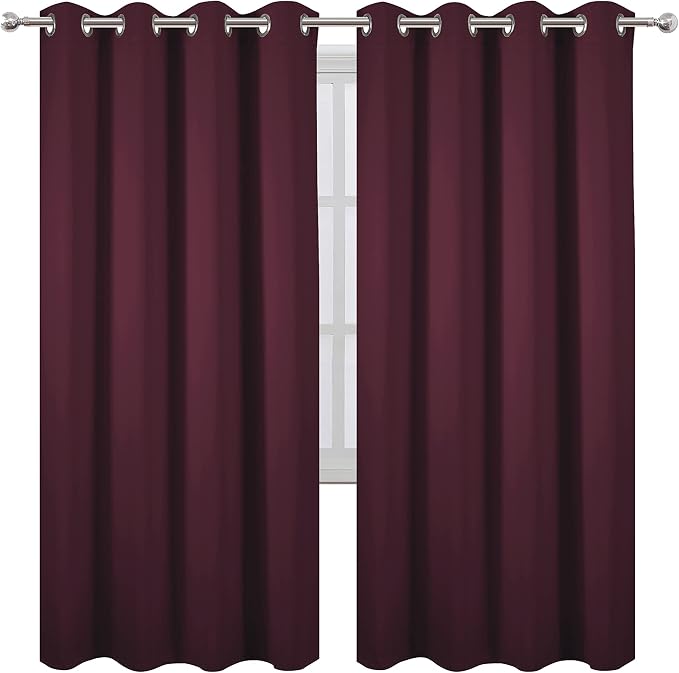 Burgundy Red Thermal Blackout Curtains/52 x 72 Inch/Set of 2 Panels Room Darkening Curtains for Bedroom