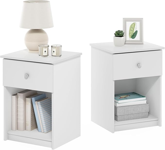 Furinno Tidur Nightstand, 2-Pack, White