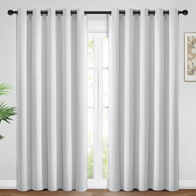 Yakamok Room Darkening Curtains 62x84 inch Greyish White-Living Room | 2 panels,grommet blackout window treatment,thermal insulated,light blocking drapes,privacy protection,bedroom dining room