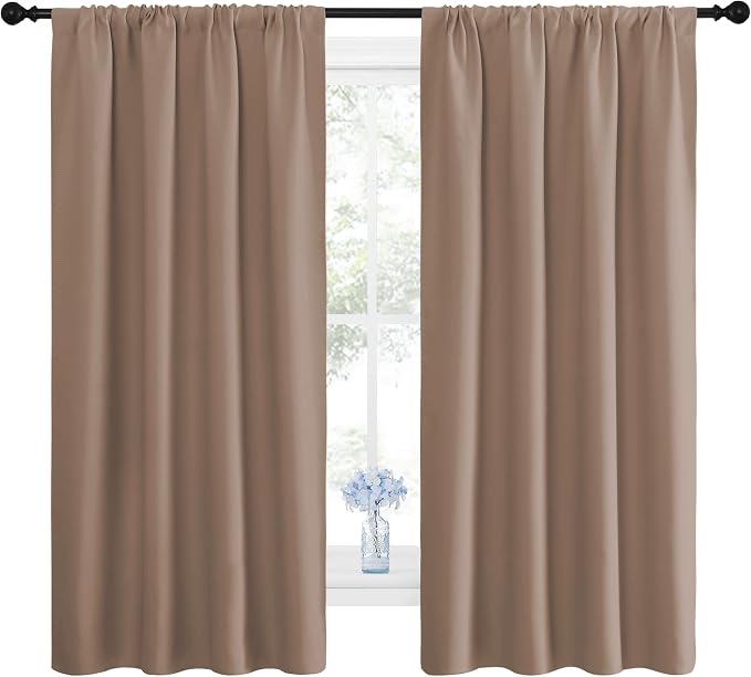 NICETOWN Cappuccino Blackout Curtains for Bedroom 42" w x 63" L 2 Panels | Window Treatment Thermal Insulated Solid Rod Pocket Drapes for Kids Room, Light Blocking Noise Reducing Room Darkening Decor