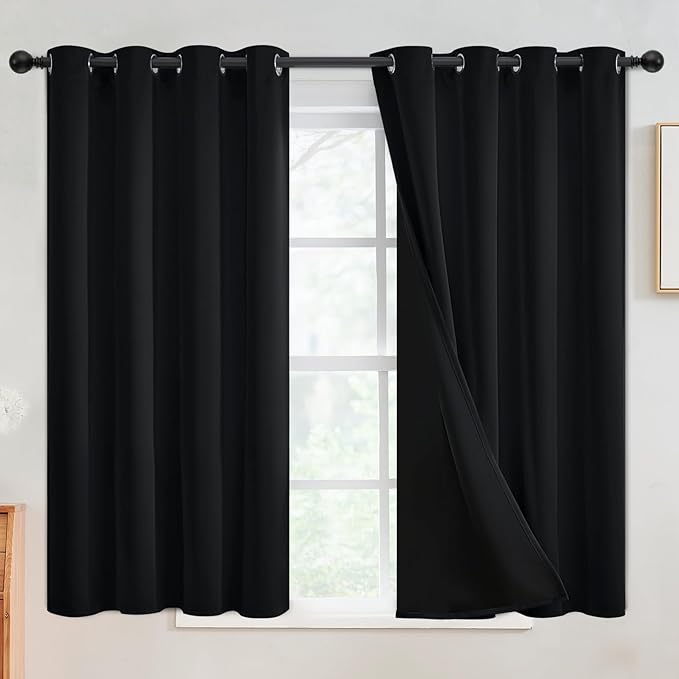 SimpleHome Black 100% Blackout Curtains Room Darkening Living Room 54 Inch | Curtains for Bedroom,Thermal Insulated Grommet Window Drapes,Curtains for Living Room with Black Back,52 x 54 Inch,2 Panels