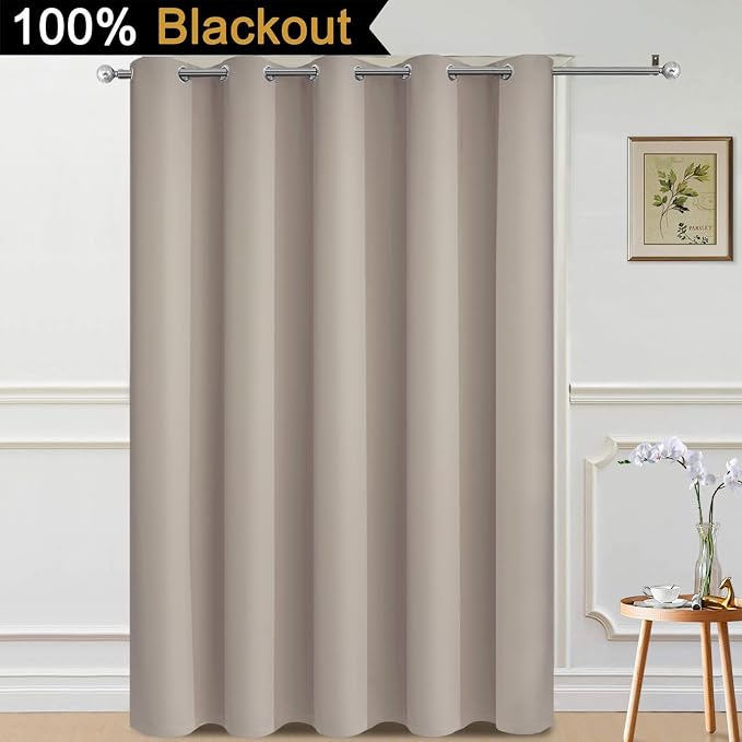 Yakamok Natural 100% Blackout Patio Door Curtain Panels W70 x L84,1 Panel | Noise Reducing Barrier Panel for Sliding Glass Door, 2 Thick Layers Heat Full Light Blocking Patio Door Drapery