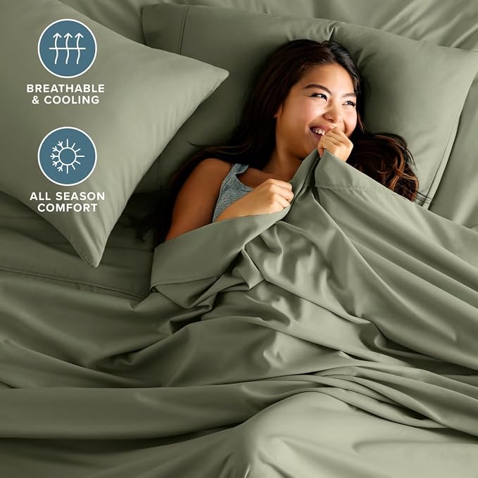 Bare Home Queen Sheet Set - 1800 Ultra-Soft (Queen, Sage) | Deep Pockets 6 to 15 Inches, Breathable, Hypoallergenic, Hotel Luxury, Easy Fit, Soft, All-Season