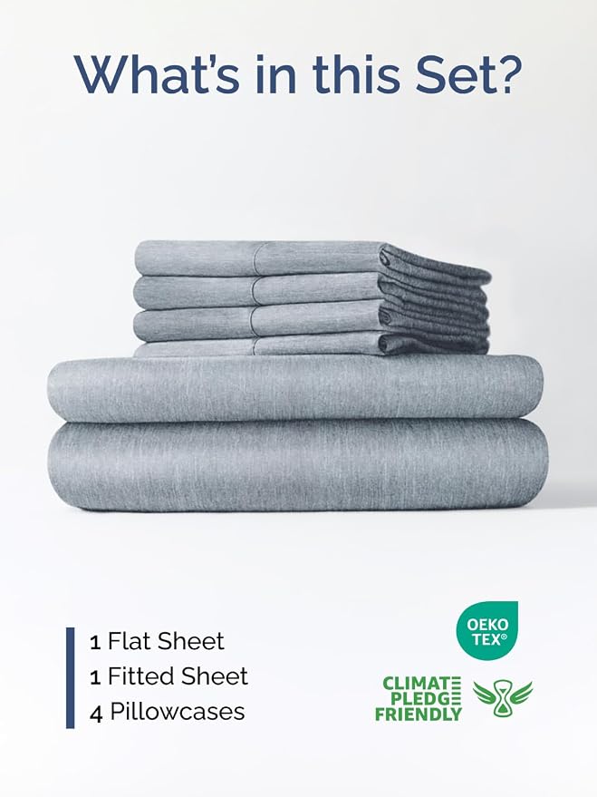 Extra Deep King Sheet Set - 6 Piece Breathable & Cooling - Heathered Blue | Hotel Luxury Bed Sheets Set, Easy & Secure Fit, Ultra-Soft, Wrinkle & Fade Free, Comfy Sheets Set with Extra Deep Pockets