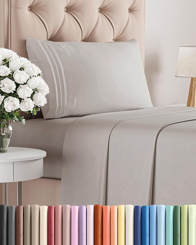 Twin Size 3 Piece Sheet Set - Breathable & Cooling Sheets - Light Grey | Hotel Luxury Bed Sheets for Women & Men, Deep Pockets, Easy-Fit, Extra Soft and Wrinkle Free Sheets, Oeko-Tex Bed Sheet Set
