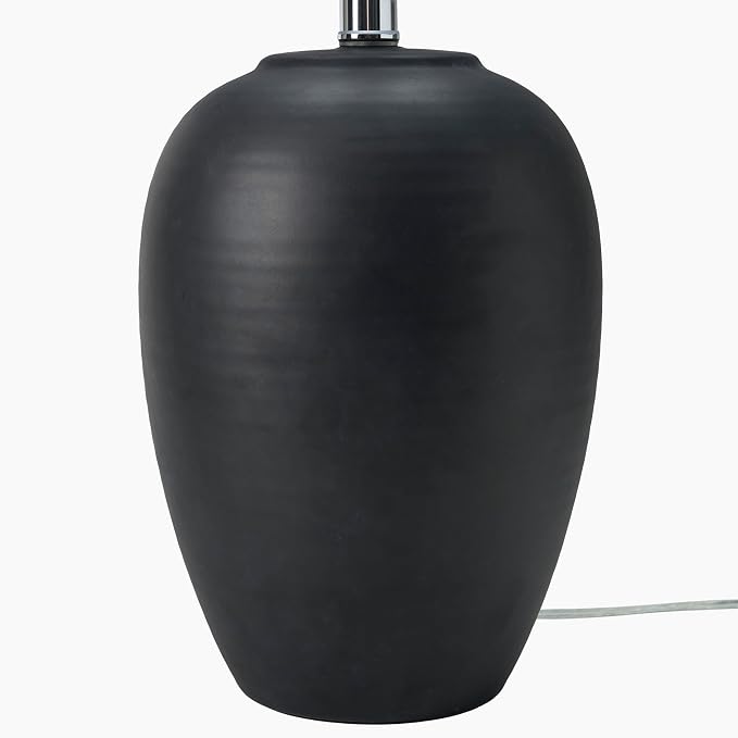 Nourison Home 23" Black Vintage Distressed Ceramic Pot Table Lamp for Bedroom, Living Room, End Table, with White Tapered Drum Shade