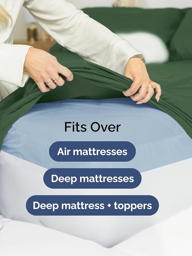 Extra Deep Split King Sheet Set - 7 Piece Cooling Sheets - Emerald Green | Hotel Luxury Bed Sheets Set, Easy & Secure Fit, Ultra-Soft, Wrinkle & Fade Free, Comfy Sheets Set with Extra Deep Pockets