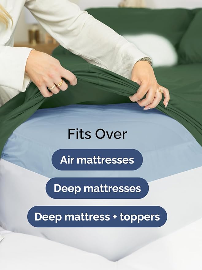 Extra Deep Full Sheet Set - 4 Piece Breathable & Cooling - Emerald Green | Easily Fits 18 to 24 inch Mattress - Ultra Soft, Wrinkle & Fade Free with Extra Deep Pockets - Comfy Hotel Luxury Bedding