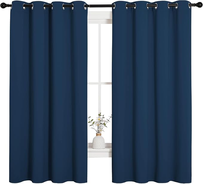 NICETOWN Moroccan Blue Blackout Curtains for Bedroom 55" w x 68" L 2 Panels | Thermal Insulated Solid Grommet Draperies Drapes for Living Room Kitchen, Light Blocking Room Darkening Noise Reducing Decor