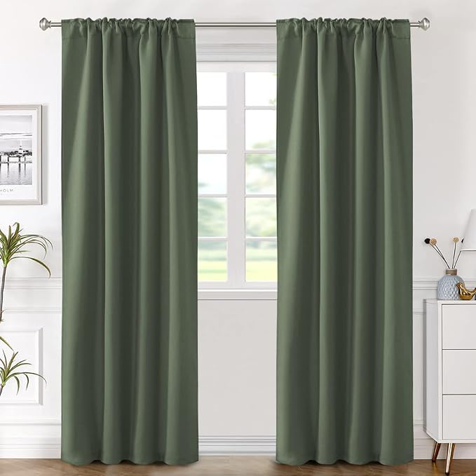 H.VERSAILTEX Blackout Curtains Thermal Insulated Window Treatment Panels Room Darkening Blackout Drapes for Living Room Back Tab/Rod Pocket Bedroom Draperies (2 Panels, Bronze Green, 42 x 84 Inch)