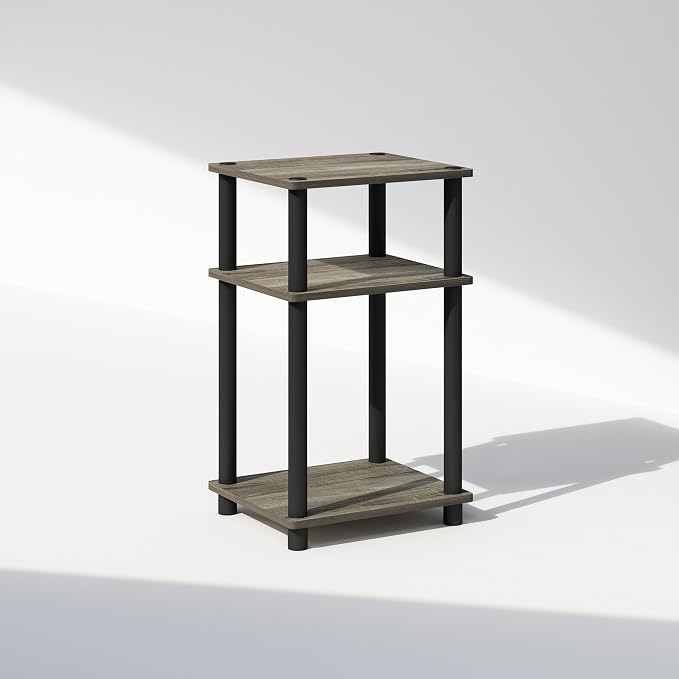 Furinno JUST Night Stand, 3-Tier Turn-N-Tube Nightstand, Toolless Bedside Table, End Table, Side Table with Open Storage for Bedroom, Closet, Dorm, Bathroom, French Oak