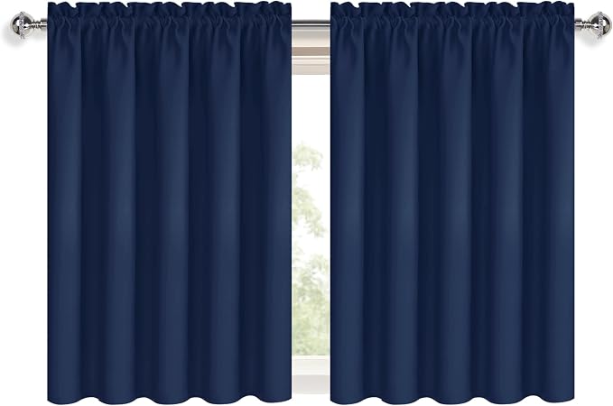 DWCN Short Blackout Curtains 60 x 36 Inch for Kitchen RV Bunk Navy Blue | 2 Panels Set, Kitchen Window Curtains Over Sink, Thermal Insulated, Light Blocking, Rod Pocket Drapes for Small Window