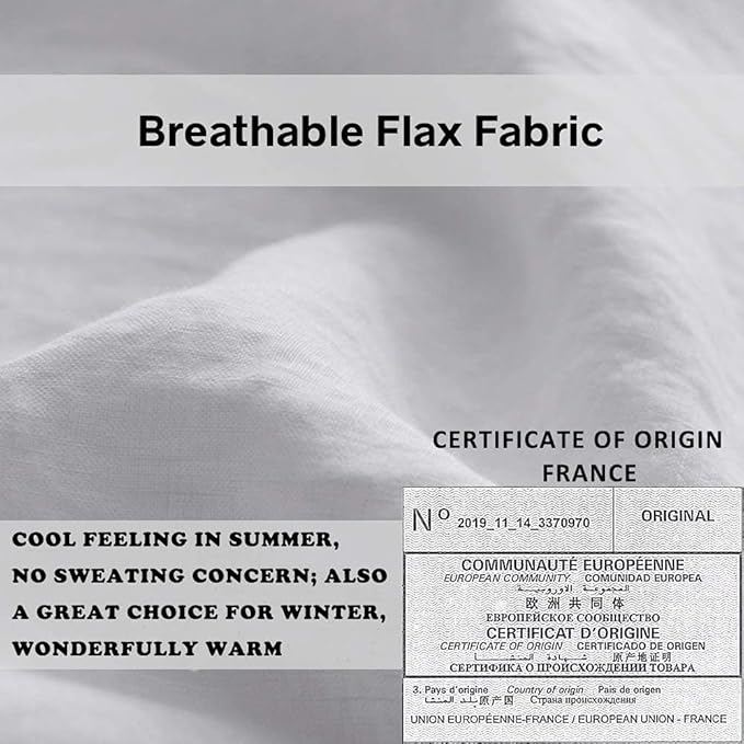 Simple&Opulence 100% French Flax Linen Duvet Cover Set with Embroidery Washed - 3 Pieces (1 Duvet Cover with 2 Pillow Shams) with Button Closure Soft Breathable Farmhouse - White, King Size