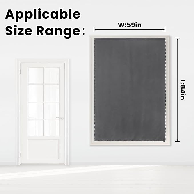 Magic Tape Stick On Curtains Window Shades Pull Down Blackout Window Cover Blackout Curtains for Bedroom No Drillng Self Adhesive Curtains No Rod Small Curtain, 59" W X 84" L, Grey, 1 Panel