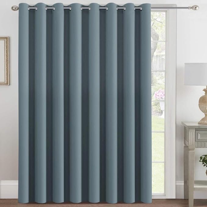 H.VERSAILTEX Blackout Patio Curtains 100 x 102 Inches for Sliding Door Extral Wide Blackout Curtain Panels Thermal Insulated Room Divider - Grommet Top, 8.5' Tall by 8.3' Wide - Stone Blue
