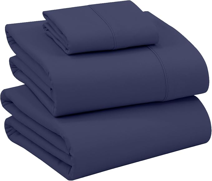RUVANTI 100% Cotton Percale Sheets Twin Size, Crown Blue | Crisp Cooling for Hot Sleepers, Deep Pocket 16", Soft Breathable & Durable, Hotel-Style 3 Piece Set