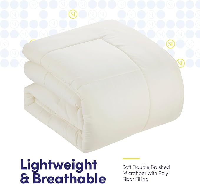 RV Short Queen Comforter Set for RV Camper - Comforter Set with Fitted & Flat Sheet, 4 Pillowcases - Tailored for RV Short Queen Beds - Cozy Essentials for Your RV Bedroom, Ivory