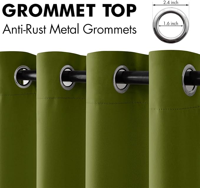 MIULEE Moss Green Blackout Bedroom Curtains 90 Inch Long Light Blocking | Grommet Top, Room Darkening Window Drapes, Privacy Protection, Thermal Insulated, Heat Blocking