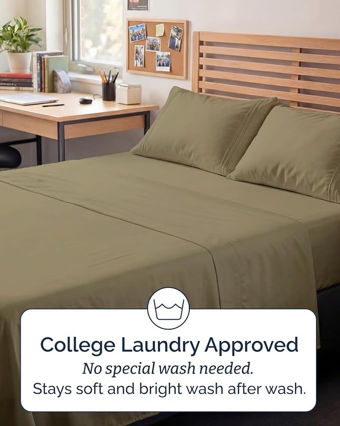 Full XL Sheets - 4 Piece Full XL Sheet Set - Breathable & Cooling - Khaki | Hotel Luxury Bedding for Women & Men with Deep Pockets, Ultra-Soft, Comfy, Easy-Fit, Wrinkle Free & Fade Resistant, Oeko-Tex