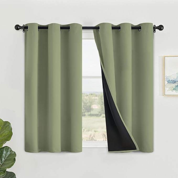 SimpleHome Sage 100% Blackout Curtains Room Darkening Living Room 45 Inch | Curtains for Bedroom,Thermal Insulated Grommet Window Drapes,Curtains for Living Room with Black Back,42 x 45 Inch,2 Panels