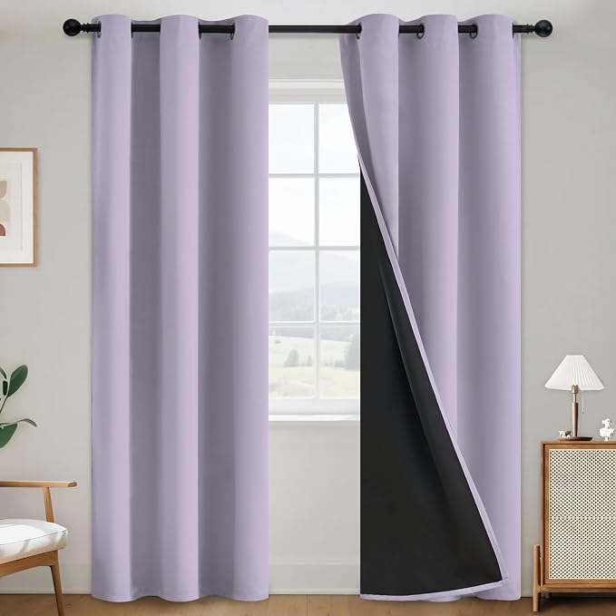 SimpleHome Lilac 100% Blackout Curtains Room Darkening Living Room 84 Inch | Curtains for Bedroom,Thermal Insulated Grommet Window Drapes,Curtains for Living Room with Black Back,38 x 84 Inch,2 Panels