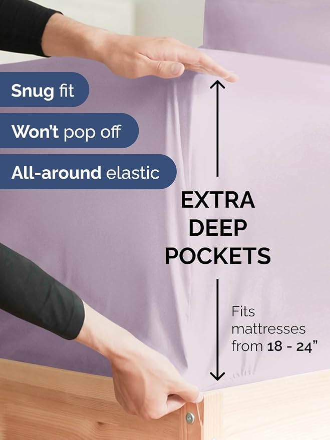 Extra Deep Twin Sheet Set - 4 Piece Breathable & Cooling - Light Lavender | Hotel Luxury Bed Sheets Set, Easy & Secure Fit, Ultra-Soft, Wrinkle & Fade Free, Comfy Sheets Set with Extra Deep Pockets