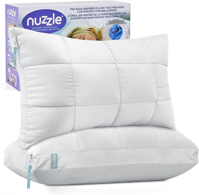Nuzzle Neck Pillow Adjustable Standard Size Set of 2,Soft Luxury Hotel Feel | Bed Pillows Standard Set of 2 with Adjustable Height & Firm Feel for Side, Back and Stomach Sleepers–Gift for Women & Men