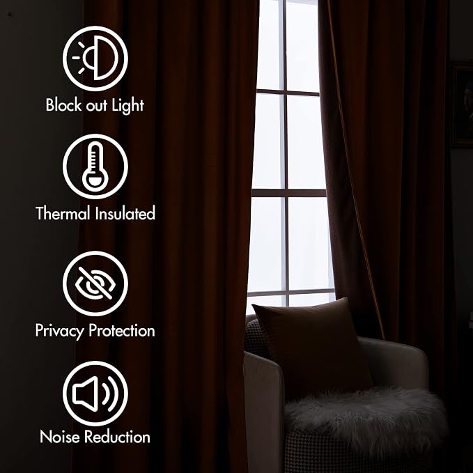 MIULEE Velvet Curtains 52x96 inches 2 Panels Gold Brown Blackout Curtains | Luxury, Bedroom Living Room, Thermal Insulated, Super Soft Window Drapes, Rod Pocket & Back Tab