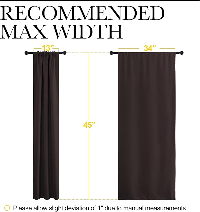 NICETOWN Kitchen Curtains, Short Blackout Curtains & Drapes, Energy Smart Noise Reducing Curtain Panels for Kids Bedroom (Toffee Brown, 34" Wide x 45" Long, 2 Pieces)