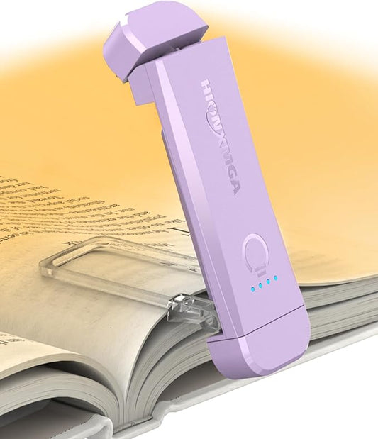 HIONXMGA Book Light,Rechargeable Reading Light for Books in Bed at Night | Up to 100H Runtime,3 Amber Colors,Stepless Dimming,Eye-Caring Mode,USB Charging,Bookmark,Women Book Lovers,Christmas,Purple